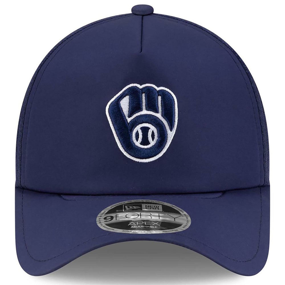 Milwaukee Brewers New Era 2026 Batting Practice Apex 9FORTY Adjustable Trucker Hat - Navy - New Era on Sale