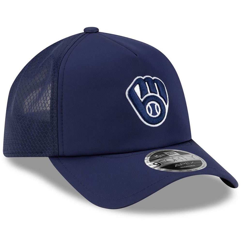 Milwaukee Brewers New Era 2026 Batting Practice Apex 9FORTY Adjustable Trucker Hat - Navy - New Era on Sale