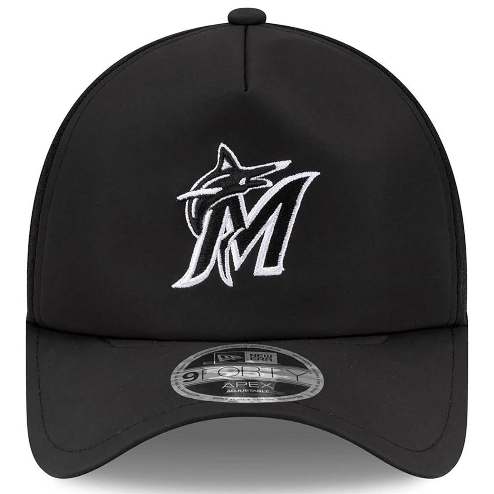 Miami Marlins New Era 2026 Batting Practice Apex 9FORTY Adjustable Trucker Hat - Black - New Era Discount