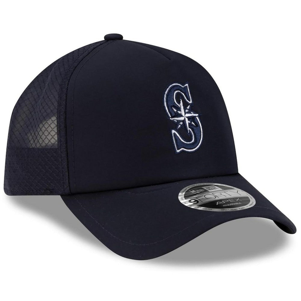 Seattle Mariners New Era 2026 Batting Practice Apex 9FORTY Adjustable Trucker Hat - Navy - New Era Discount