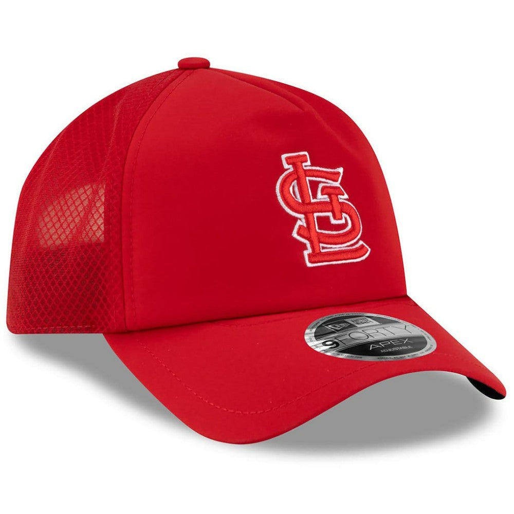 St. Louis Cardinals New Era 2026 Batting Practice Apex 9FORTY Adjustable Trucker Hat - Red - New Era Discount