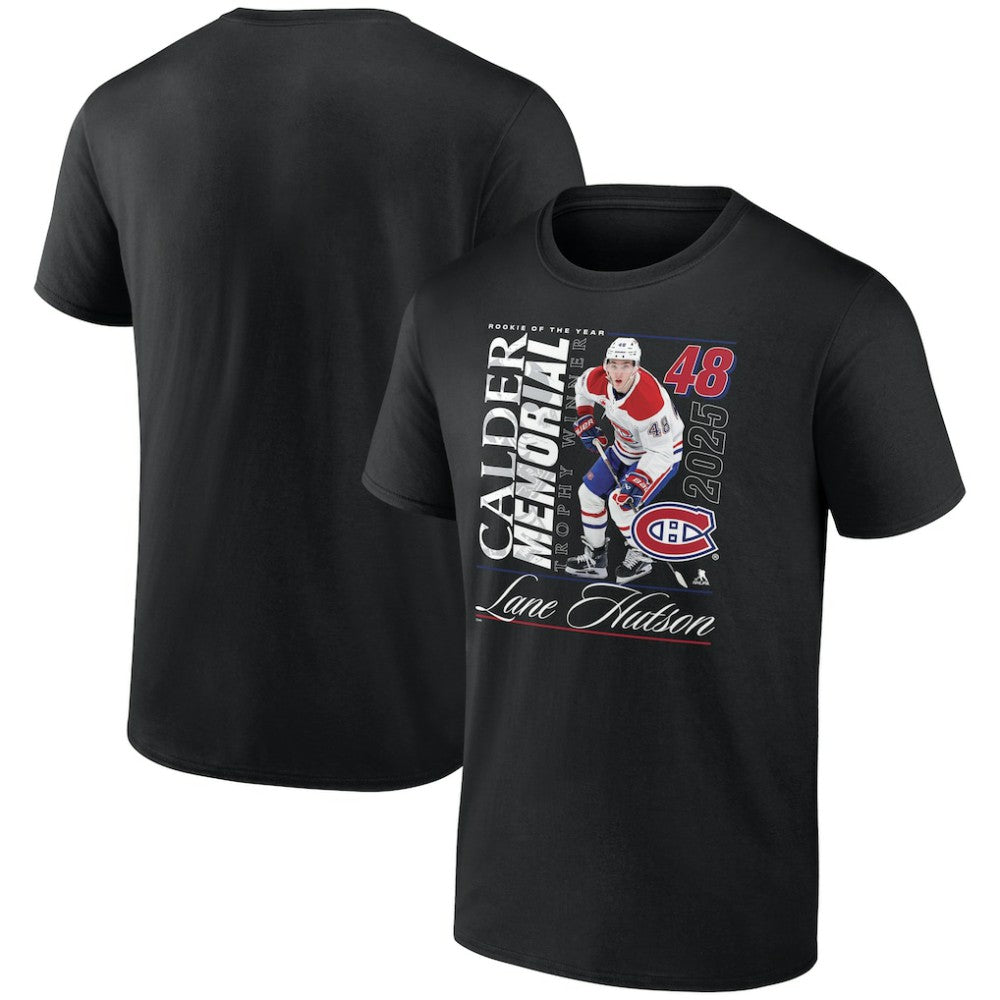 Lane Hutson Montreal Canadiens 2025 Calder Memorial Trophy Winner T-Shirt - Black - NHL 203149069