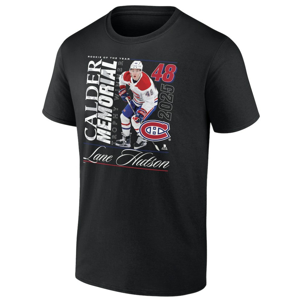 Lane Hutson Montreal Canadiens 2025 Calder Memorial Trophy Winner T-Shirt - Black - NHL 203149069
