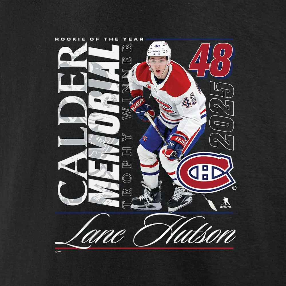 Lane Hutson Montreal Canadiens 2025 Calder Memorial Trophy Winner T-Shirt - Black - NHL 203149069