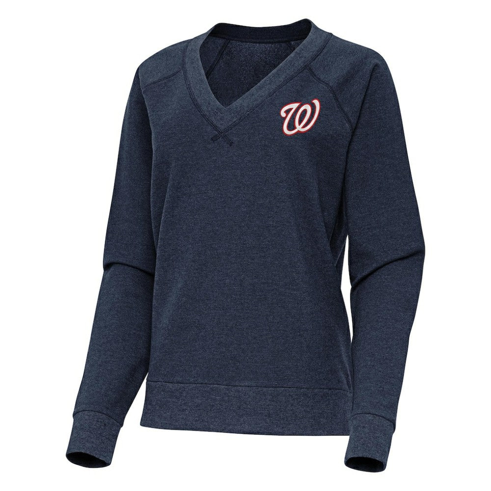 Washington Nationals Antigua Women's Varsity Tri-Blend V-Neck Long Sleeve T-Shirt - Heather Navy - MLB Sale