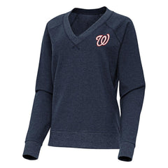 Washington Nationals Antigua Women's Varsity Tri-Blend V-Neck Long Sleeve T-Shirt - Heather Navy - MLB Sale
