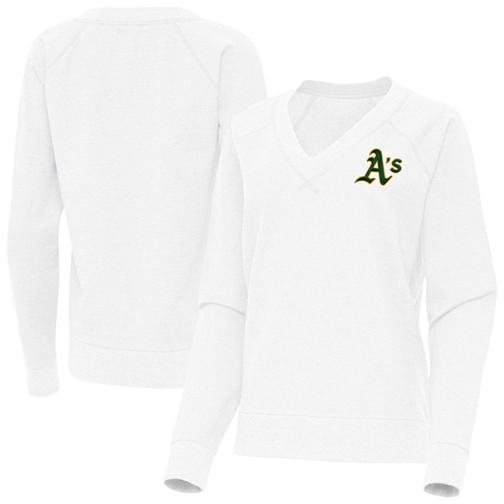 Athletics Antigua Women's Varsity Tri-Blend V-Neck Long Sleeve T-Shirt - White - MLB Online
