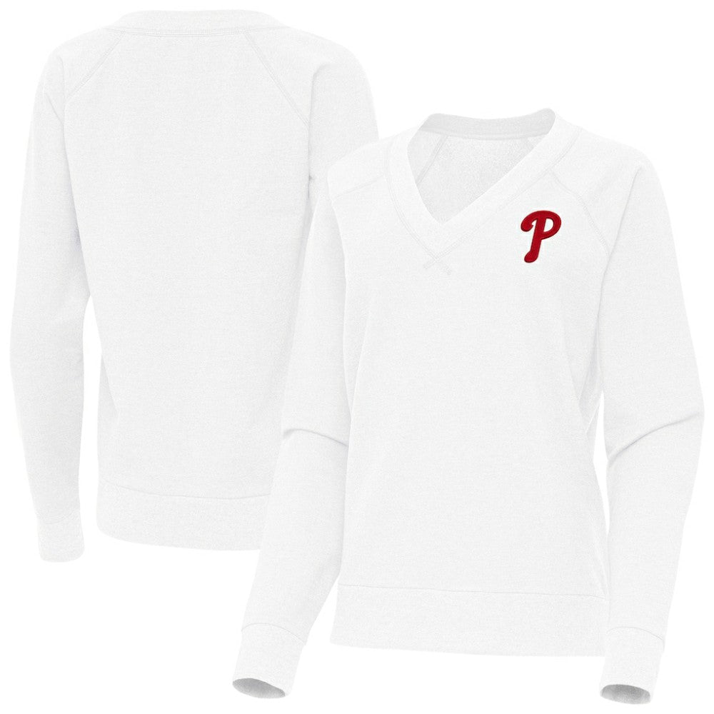 Philadelphia Phillies Antigua Women's Varsity Tri-Blend V-Neck Long Sleeve T-Shirt - White - MLB on Sale