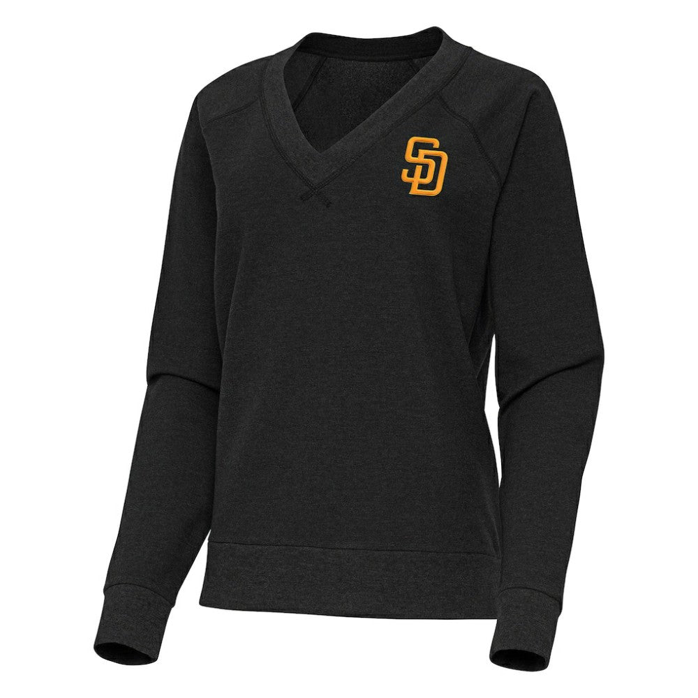 San Diego Padres Antigua Women's Varsity Tri-Blend V-Neck Long Sleeve T-Shirt - Heather Black - MLB Discount