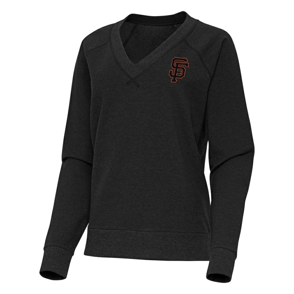 San Francisco Giants Antigua Women's Varsity Tri-Blend V-Neck Long Sleeve T-Shirt - Heather Black - MLB Sale