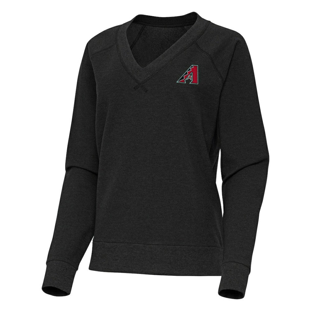 Arizona Diamondbacks Antigua Women's Varsity Tri-Blend V-Neck Long Sleeve T-Shirt - Heather Black - MLB Lifestyle