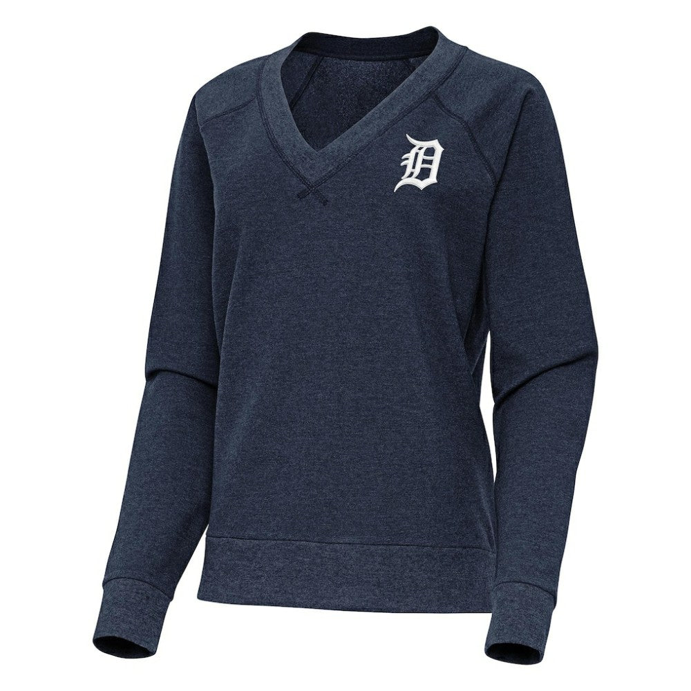 Detroit Tigers Antigua Women's Varsity Tri-Blend V-Neck Long Sleeve T-Shirt - Heather Navy - MLB Sale