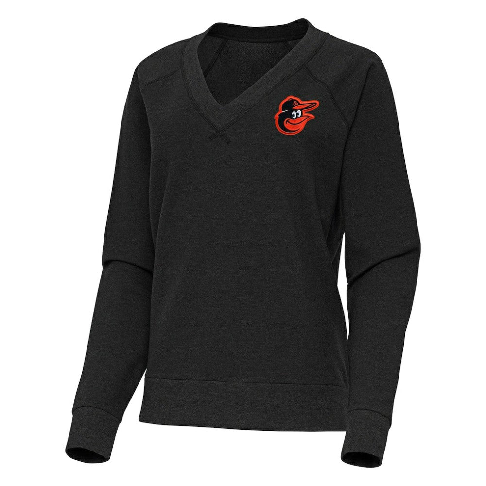 Baltimore Orioles Antigua Women's Varsity Tri-Blend V-Neck Long Sleeve T-Shirt - Heather Black - MLB on Sale