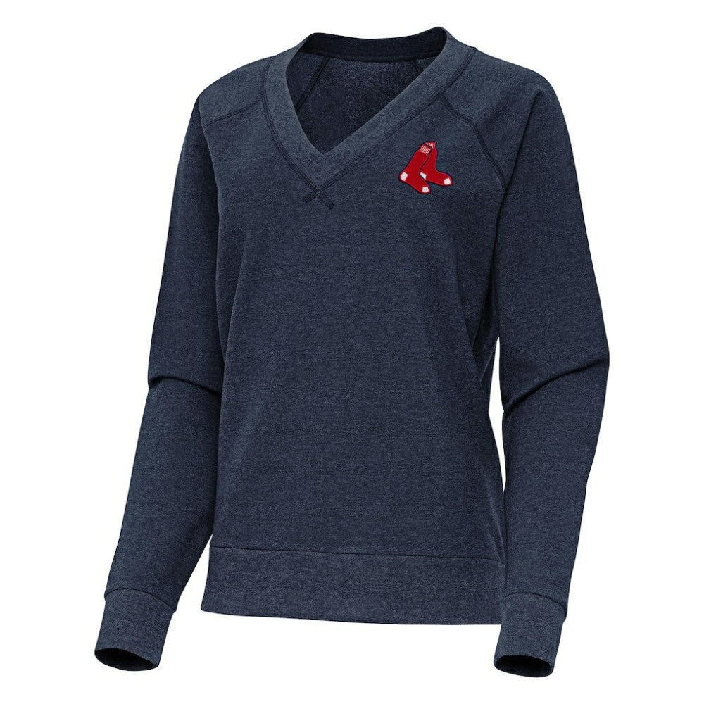 Boston Red Sox Antigua Women's Varsity Tri-Blend V-Neck Long Sleeve T-Shirt - Heather Navy - MLB Lifestyle
