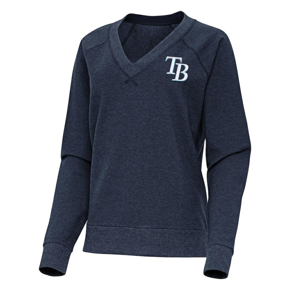 Tampa Bay Rays Antigua Women's Varsity Tri-Blend V-Neck Long Sleeve T-Shirt - Heather Navy - MLB on Sale