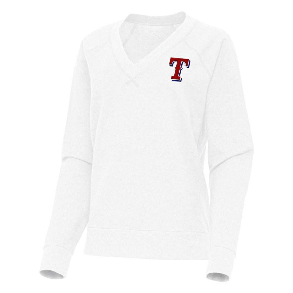 Texas Rangers Antigua Women's Varsity Tri-Blend V-Neck Long Sleeve T-Shirt - White - MLB on Sale