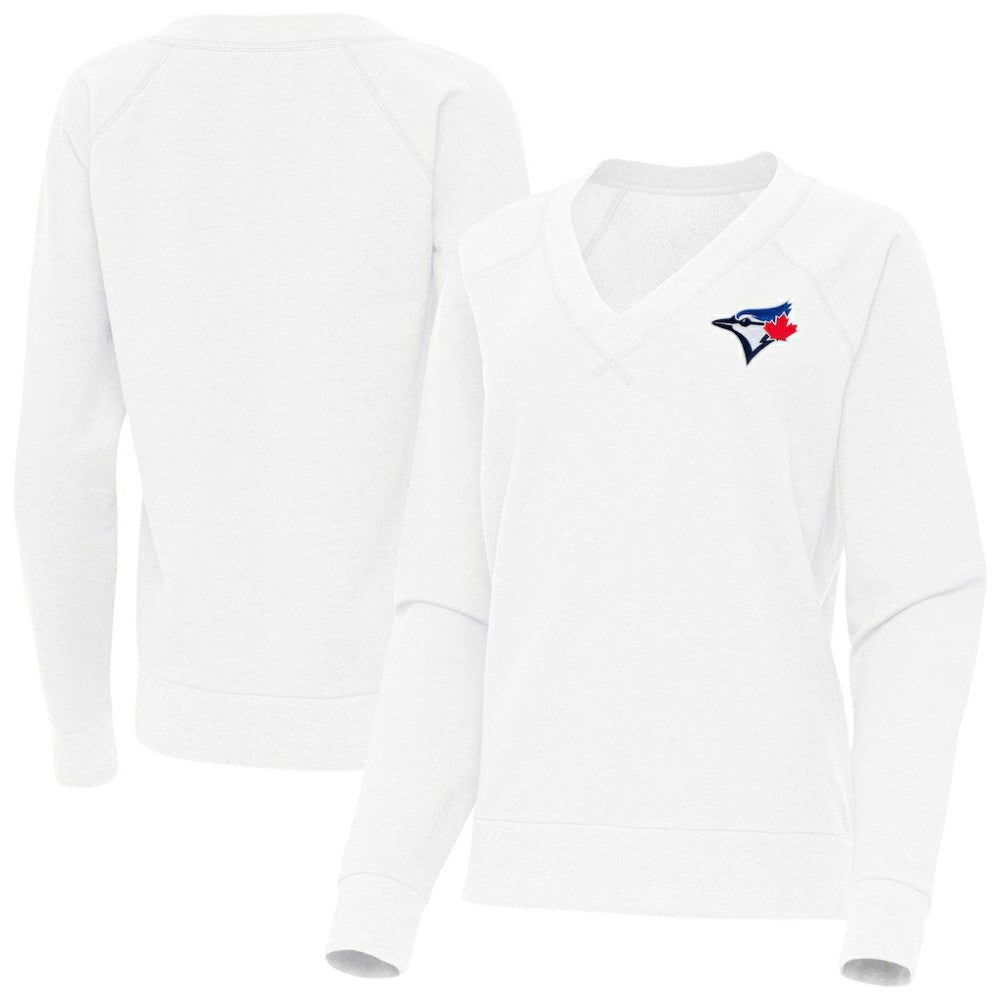 Toronto Blue Jays Antigua Women's Varsity Tri-Blend V-Neck Long Sleeve T-Shirt - White - MLB Discount
