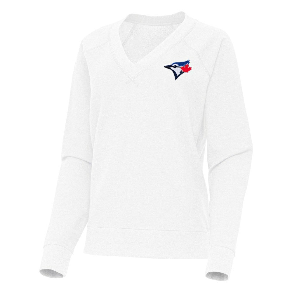 Toronto Blue Jays Antigua Women's Varsity Tri-Blend V-Neck Long Sleeve T-Shirt - White - MLB Discount