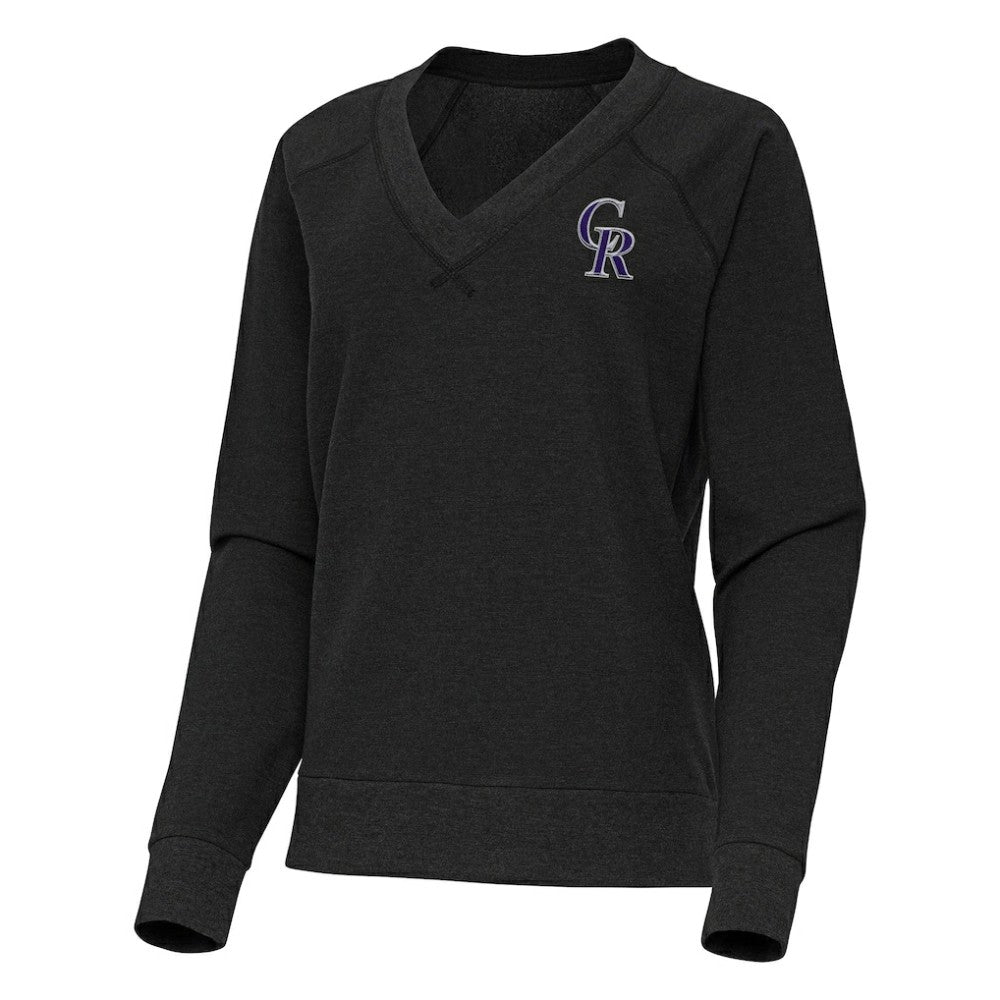 Colorado Rockies Antigua Women's Varsity Tri-Blend V-Neck Long Sleeve T-Shirt - Heather Black - MLB Discount