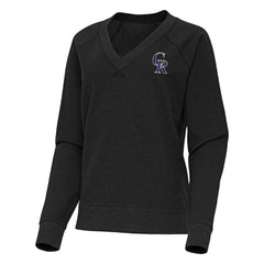 Colorado Rockies Antigua Women's Varsity Tri-Blend V-Neck Long Sleeve T-Shirt - Heather Black - MLB Discount