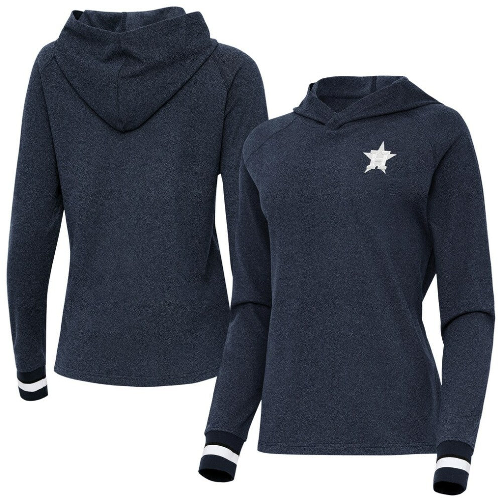 Houston Astros Antigua Women's Trek Pullover Hoodie - Heather Navy - MLB Lifestyle