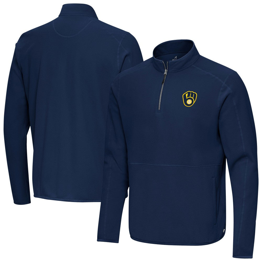 Milwaukee Brewers Antigua Step Up Quarter-Zip Pullover - Navy - MLB Lifestyle