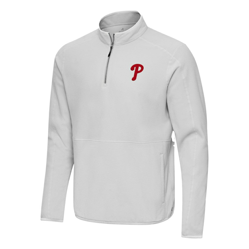 Philadelphia Phillies Antigua Step Up Quarter-Zip Pullover - Gray - MLB Lifestyle