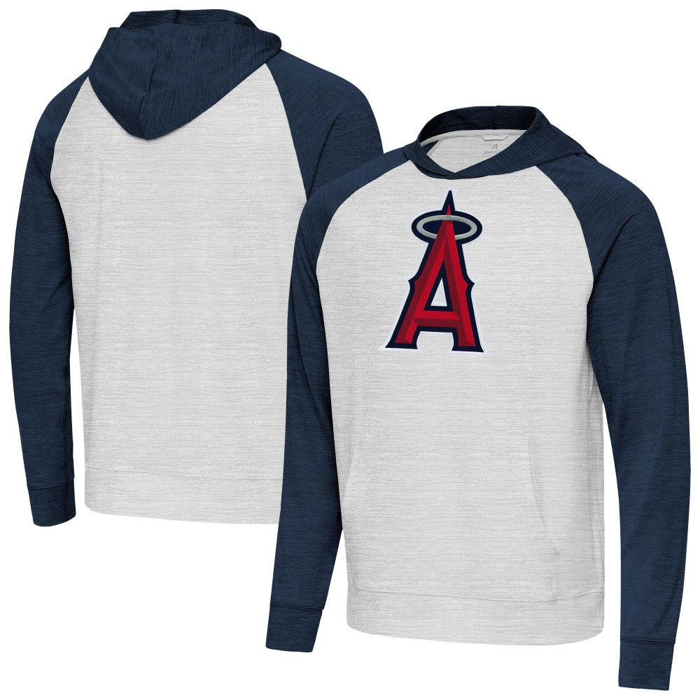 Los Angeles Angels Antigua Urgent Pullover Hoodie - Heather Navy/Gray - MLB Sale