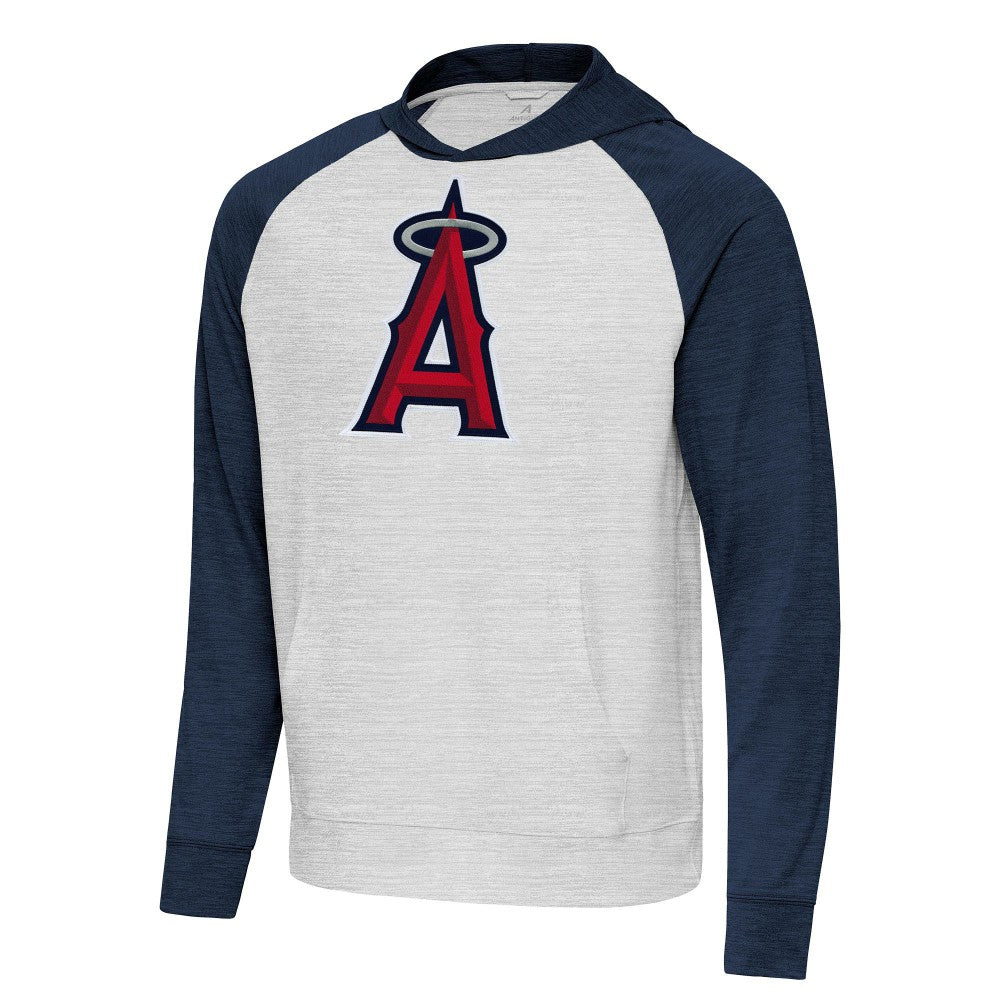 Los Angeles Angels Antigua Urgent Pullover Hoodie - Heather Navy/Gray - MLB Sale