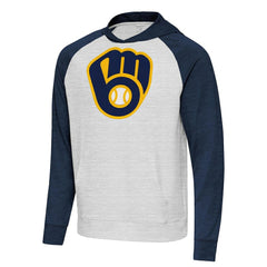 Milwaukee Brewers Antigua Urgent Pullover Hoodie - Heather Navy/Gray - MLB on Sale