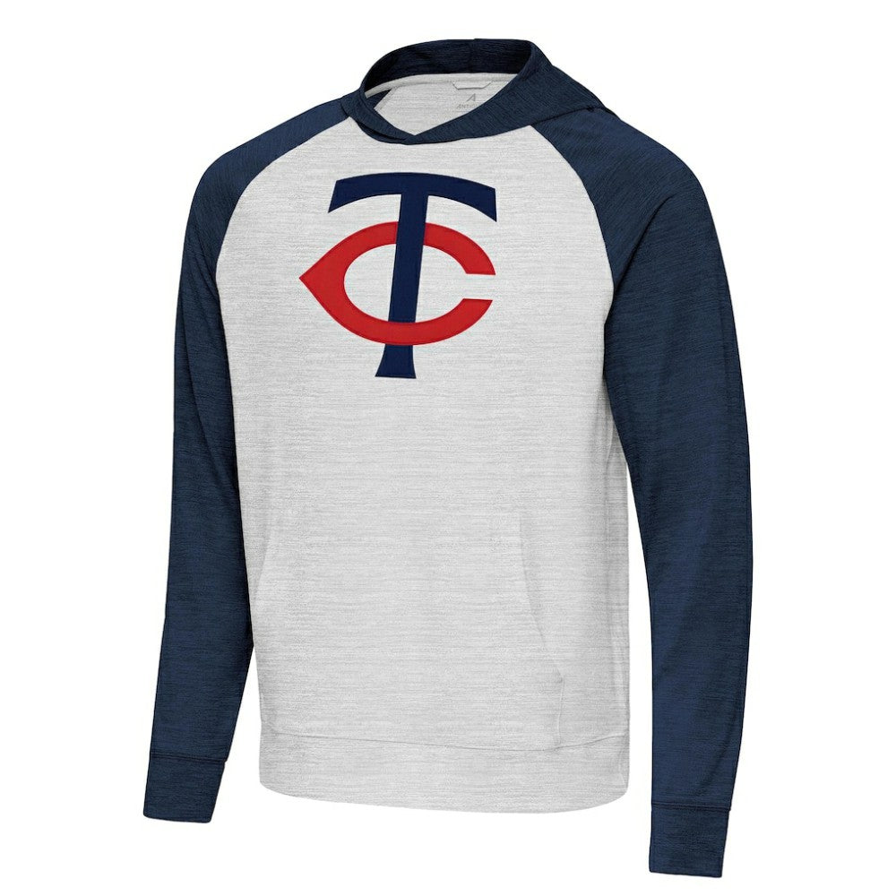 Minnesota Twins Antigua Urgent Pullover Hoodie - Heather Navy/Gray - MLB Sale
