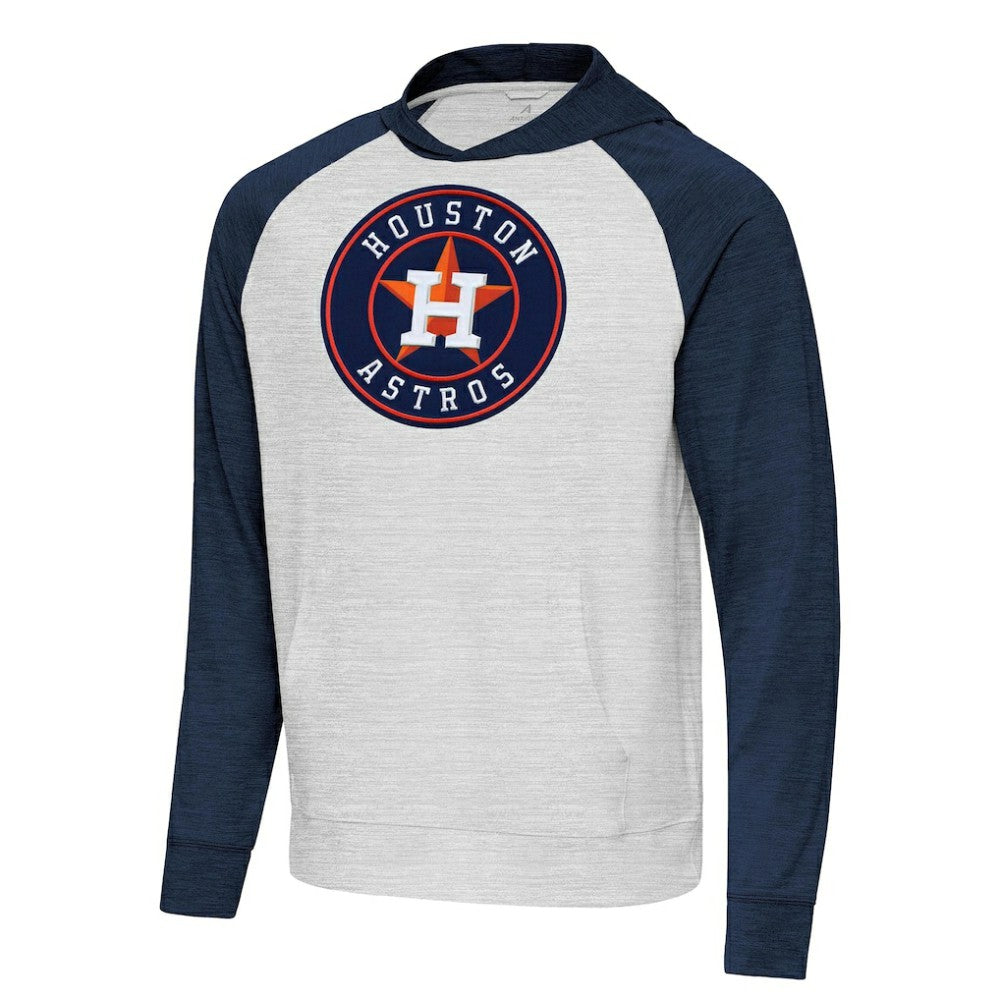 Houston Astros Antigua Urgent Pullover Hoodie - Heather Navy/Gray - MLB Lifestyle