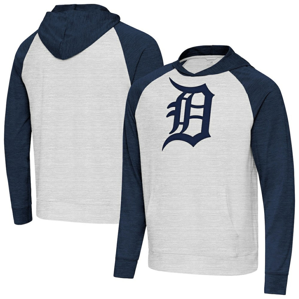 Detroit Tigers Antigua Urgent Pullover Hoodie - Heather Navy/Gray - MLB Lifestyle
