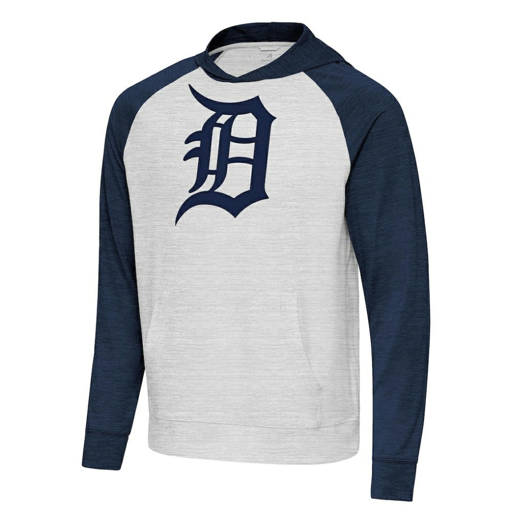 Detroit Tigers Antigua Urgent Pullover Hoodie - Heather Navy/Gray - MLB Lifestyle