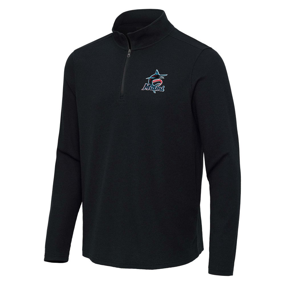 Miami Marlins Antigua Sync Tri-Blend Quarter-Zip Pullover - Heather Black - MLB on Sale