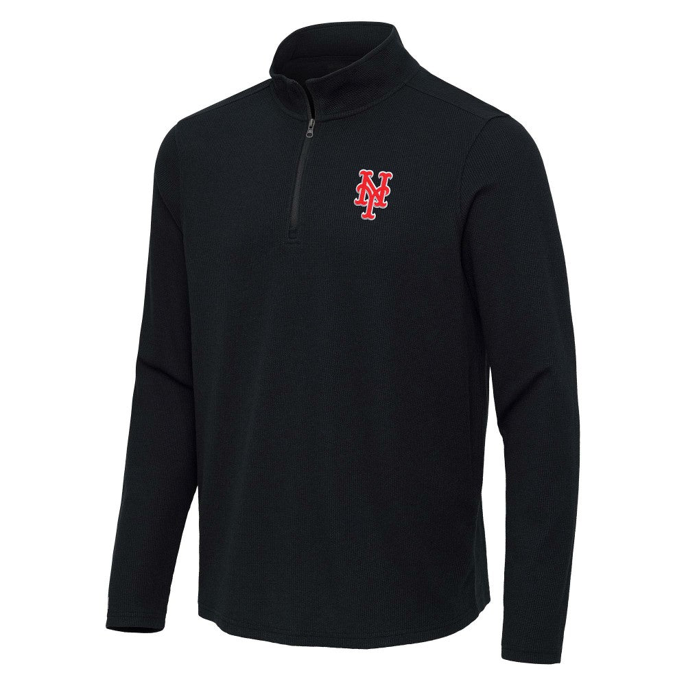New York Mets Antigua Sync Tri-Blend Quarter-Zip Pullover - Heather Black - MLB Online