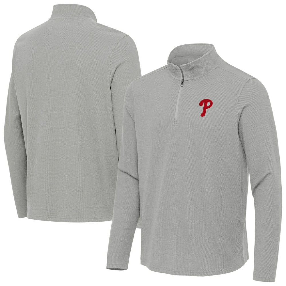 Philadelphia Phillies Antigua Sync Tri-Blend Quarter-Zip Pullover - Heather Gray - MLB Lifestyle