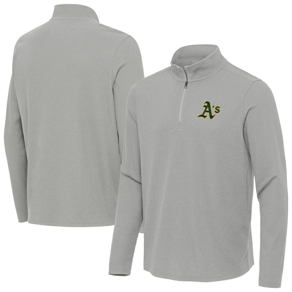 Athletics Antigua Sync Tri-Blend Quarter-Zip Pullover - Heather Gray - MLB Lifestyle