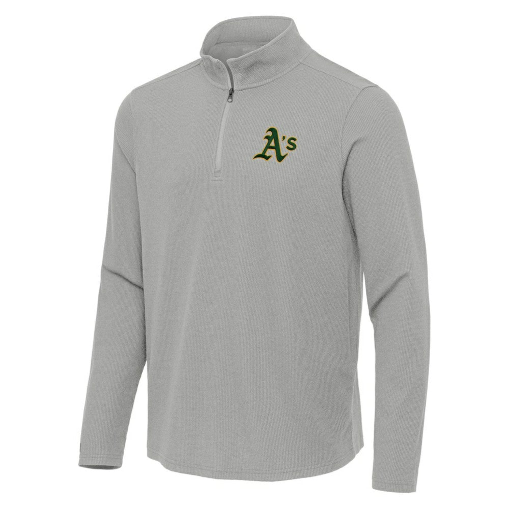 Athletics Antigua Sync Tri-Blend Quarter-Zip Pullover - Heather Gray - MLB Lifestyle