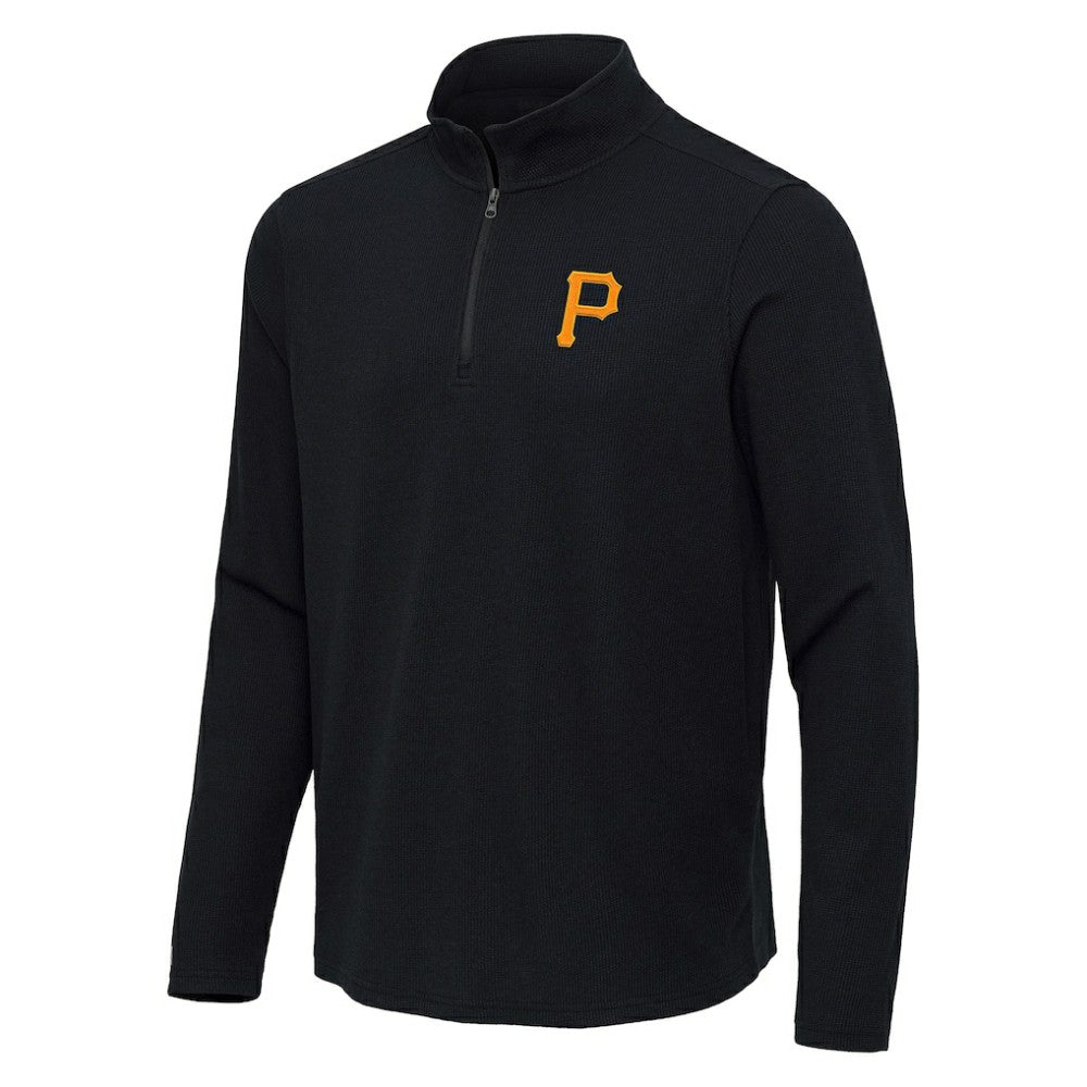Pittsburgh Pirates Antigua Sync Tri-Blend Quarter-Zip Pullover - Heather Black - MLB Lifestyle