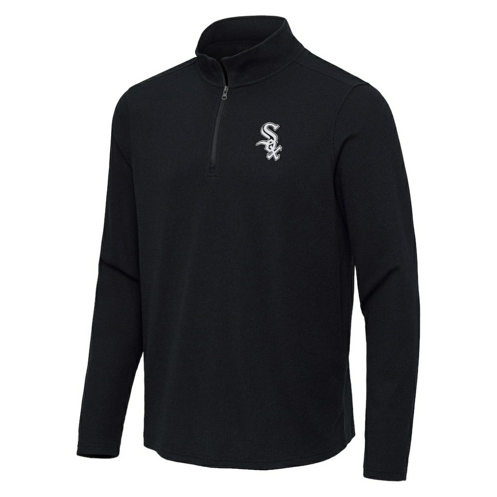 Chicago White Sox Antigua Sync Tri-Blend Quarter-Zip Pullover - Heather Black - MLB Lifestyle