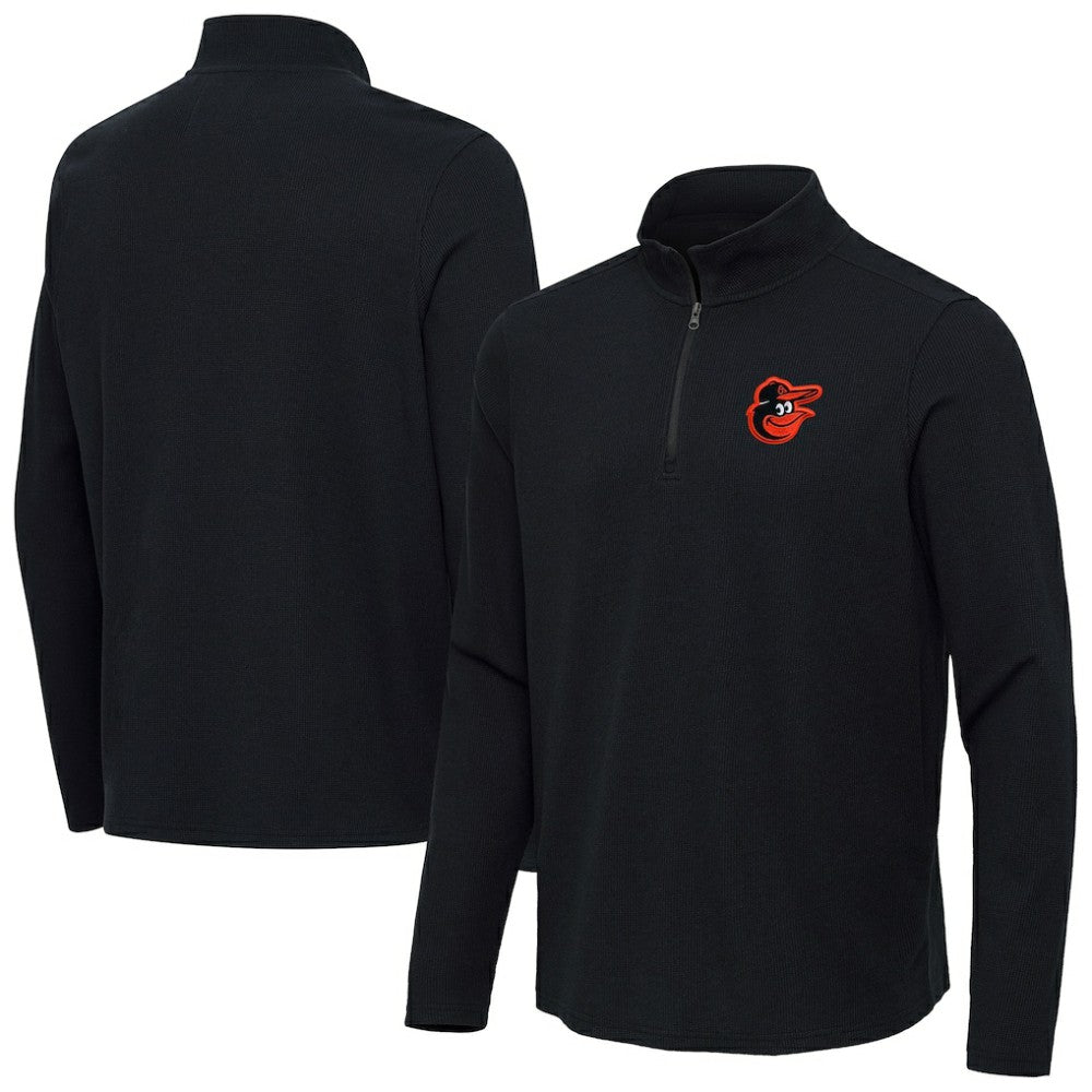Baltimore Orioles Antigua Sync Tri-Blend Quarter-Zip Pullover - Heather Black - MLB Discount