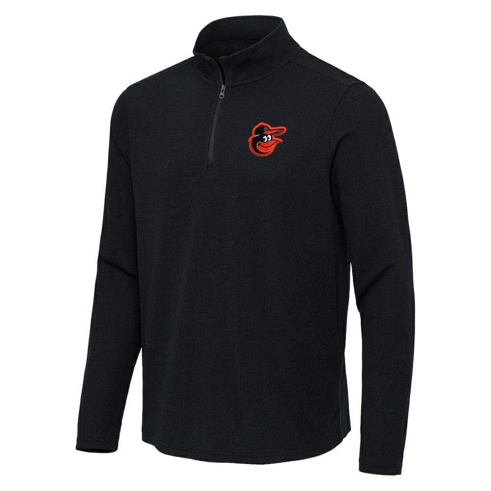 Baltimore Orioles Antigua Sync Tri-Blend Quarter-Zip Pullover - Heather Black - MLB Discount