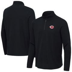 Cincinnati Reds Antigua Sync Tri-Blend Quarter-Zip Pullover - Heather Black - MLB Discount