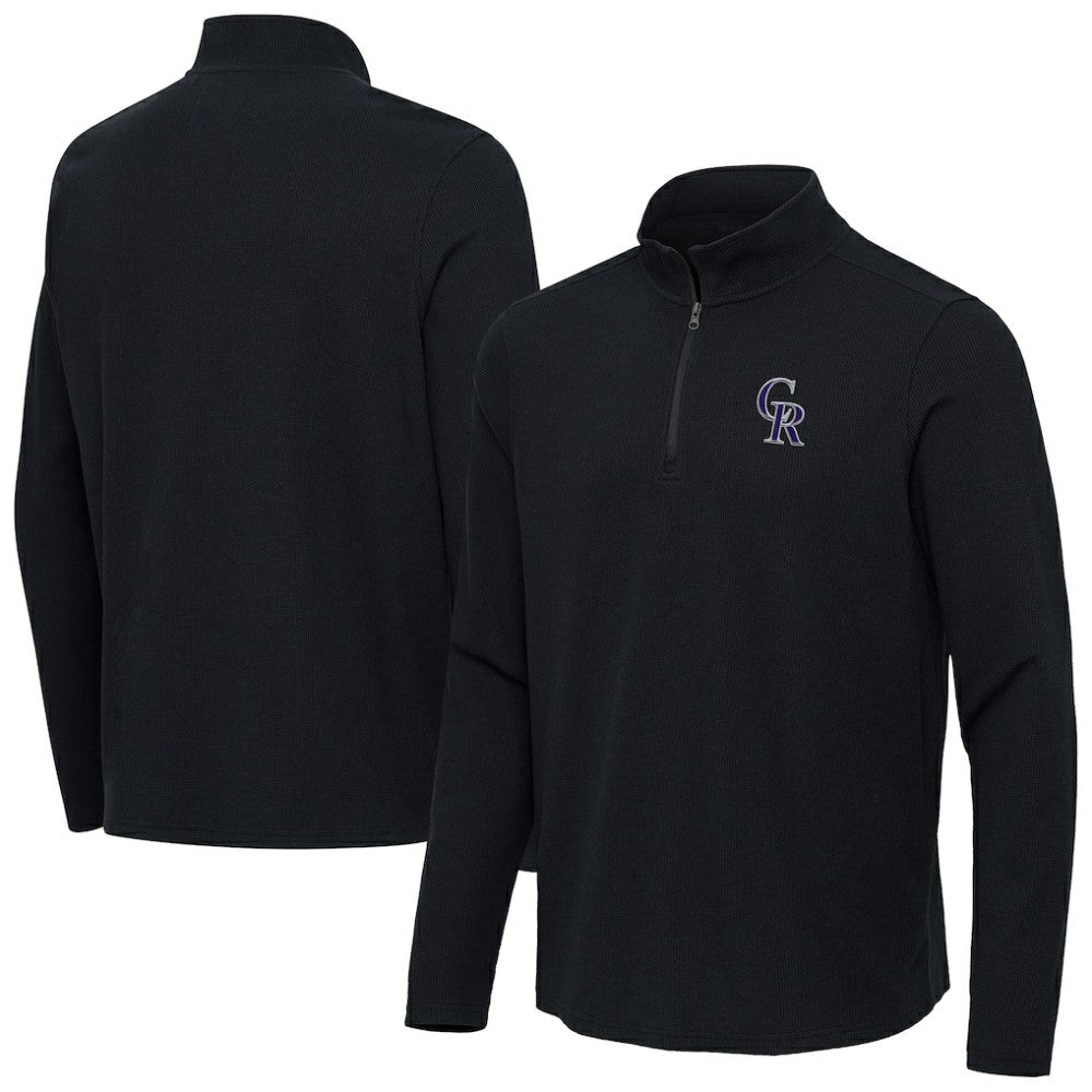 Colorado Rockies Antigua Sync Tri-Blend Quarter-Zip Pullover - Heather Black - MLB Online