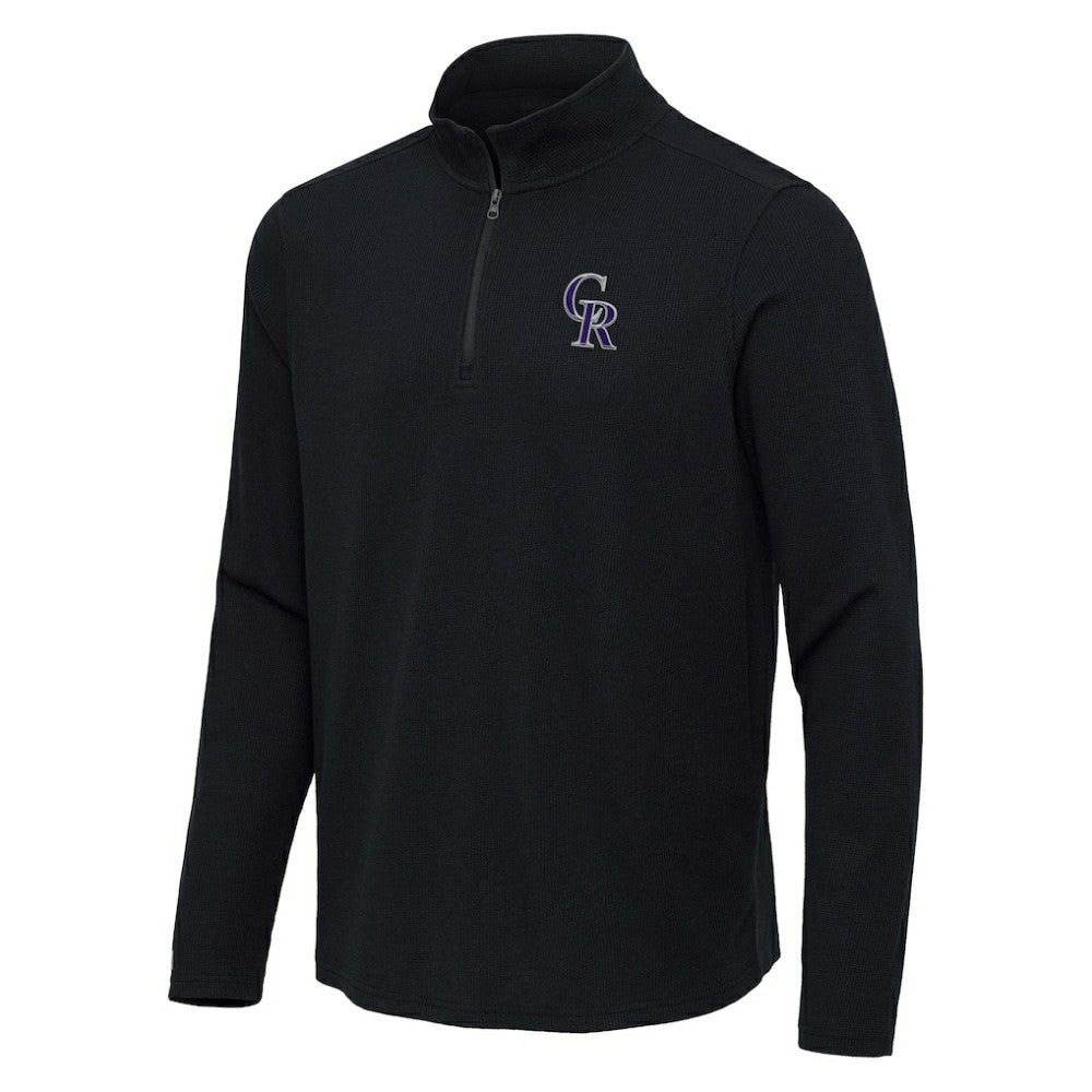 Colorado Rockies Antigua Sync Tri-Blend Quarter-Zip Pullover - Heather Black - MLB Online