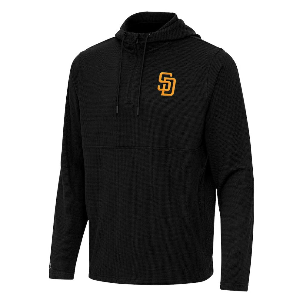 San Diego Padres Antigua Connected Quarter-Zip Pullover Hoodie - Black - MLB on Sale