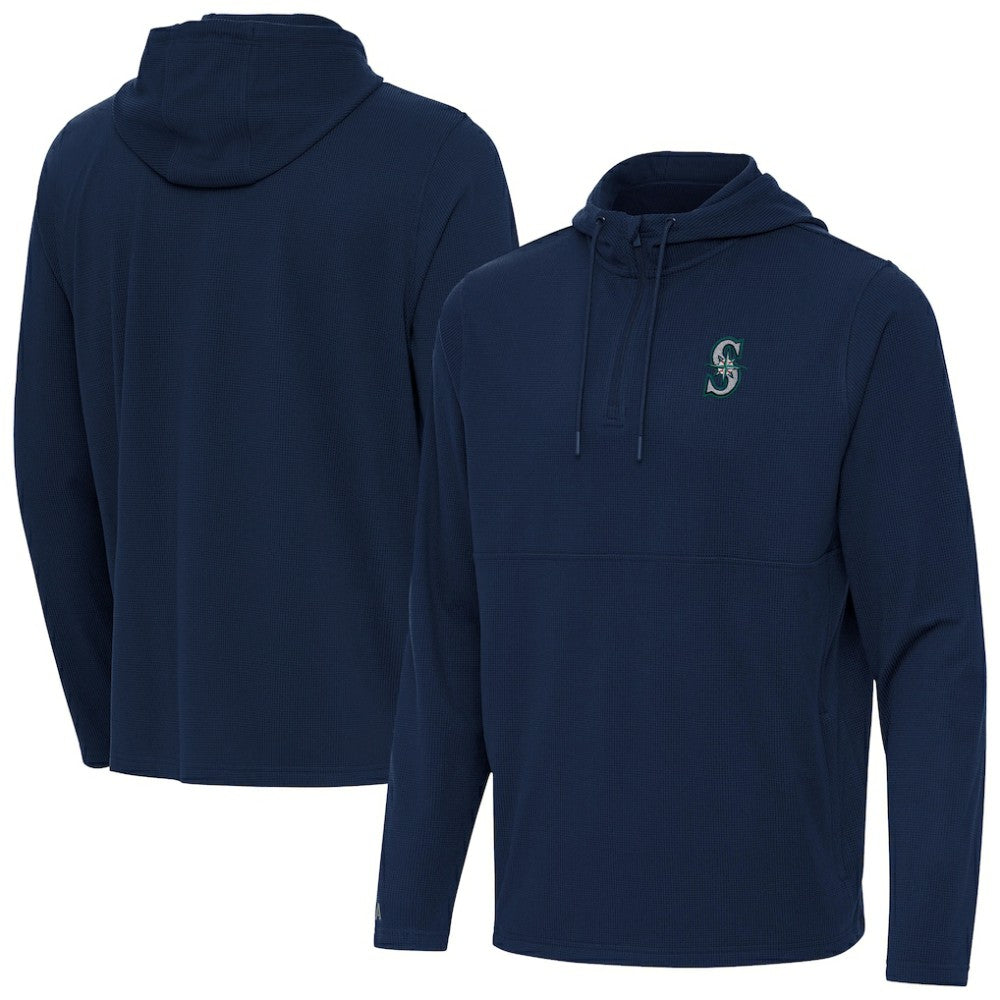 Seattle Mariners Antigua Connected Quarter-Zip Pullover Hoodie - Navy - MLB Discount