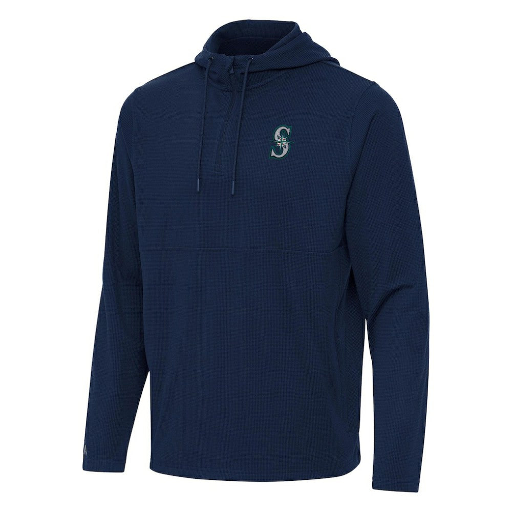 Seattle Mariners Antigua Connected Quarter-Zip Pullover Hoodie - Navy - MLB Discount