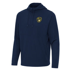 Milwaukee Brewers Antigua Connected Quarter-Zip Pullover Hoodie - Navy - MLB Lifestyle